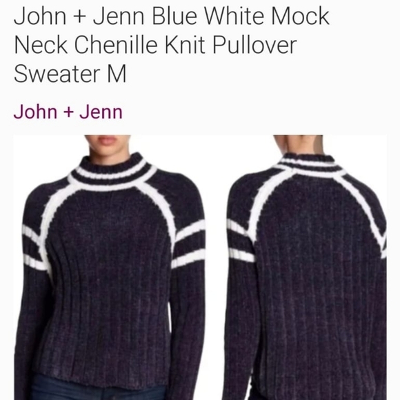 John + Jenn Tops - JOHN AND JENN Blue White Mock knit Sweater S